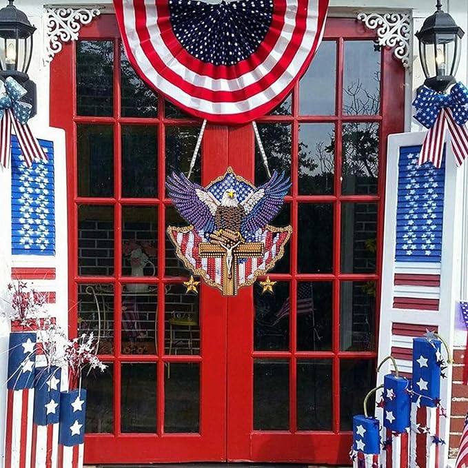 DOMROM 4TH of July Diamond Art Hanging Kit for Adult, Eagle Diamond Art Hanging Kit, Patriotic DIY Diamond Art, Independence Day Diamond Hanging Pendant, Window Pendants Garden Wall Hanging Ornament