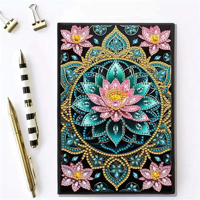 Lotus Diamond Painting Notebook for Adults, A5 Diamonds Art Journal and DIY Sketchbook, Diamond Art Kit Supplies,Gift for Beginners, Craft Lovers, Artists. (Lotus)