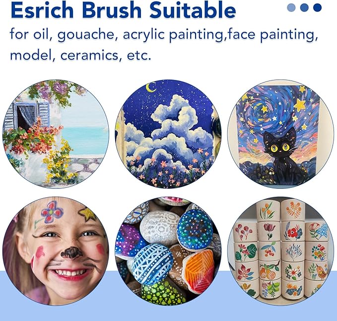 ESRICH Acrylic Paint Brush Set, 24Pack/240Pcs Paint Brushes, Nylon Brush Head for Oil Paint Brush Supplies, Kid Adult Watercolor Painting Arts and Craft Paint Brush Kit (Blue)