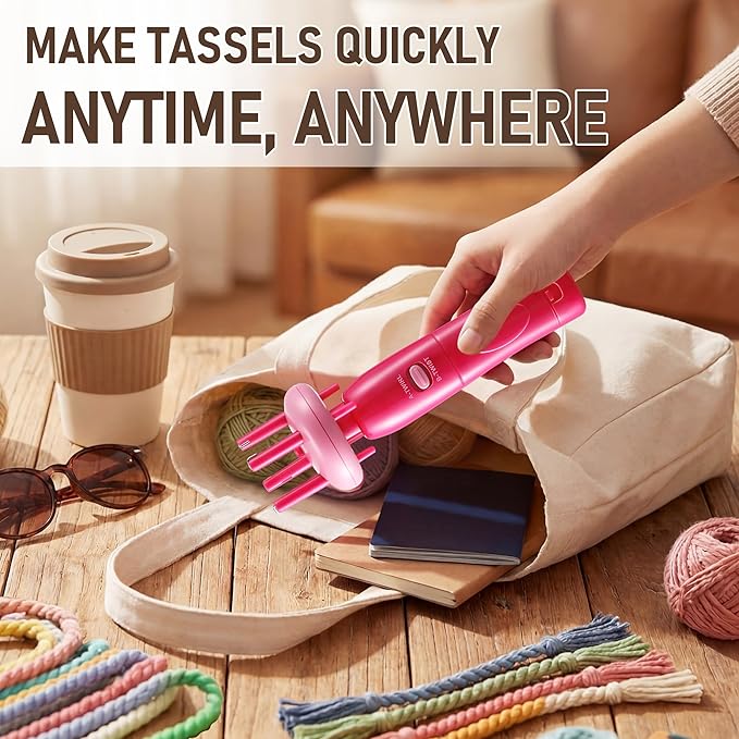 Gulfmew Portable Cord Maker & Fringe Twister, Handheld Yarn Crafting Tool for DIY Macrame & Knotting, Lightweight & Beginner-Friendly, Twisting Tassels in Seconds for Scarves(Pink)