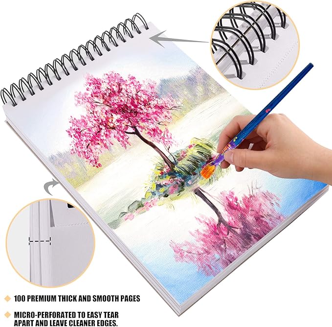Bachmore Drawing Pad 5.5‘’X8.5''(98lb/160g) 100 Sheets Mixed Media, Watercolor, Acrylic Art Pad for Sketching, Ink Sketchbook, Coloring in Multi-Media Top Spiral Notebook, Micro-Perforated