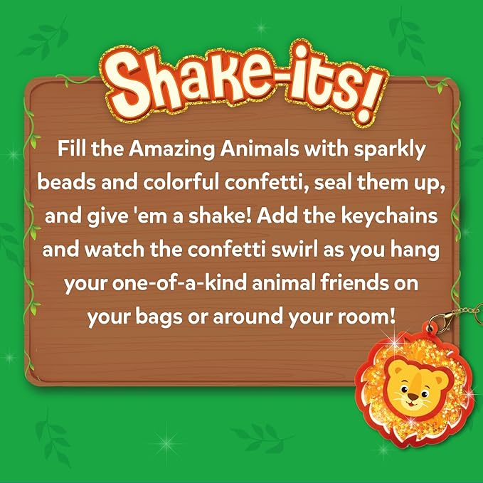 Skillmatics Art & Craft Activity - Shake-its Animals, DIY Glitter Craft Kit with Keychains, Fun & Creative Travel Toys, Party Favors & Birthday Gifts for Girls & Boys Ages 4, 5, 6, 7, 8, 9