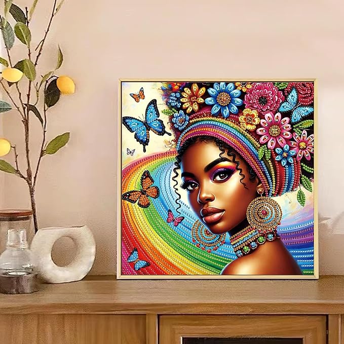 AiYuanzsh 5D Special Shaped Diamond Painting Kit - African American Woman Design, Unique Crystal Rhinestone Diamond Art Set for Beginners and Adults, Perfect for Home Wall Decor and Holiday Gifts