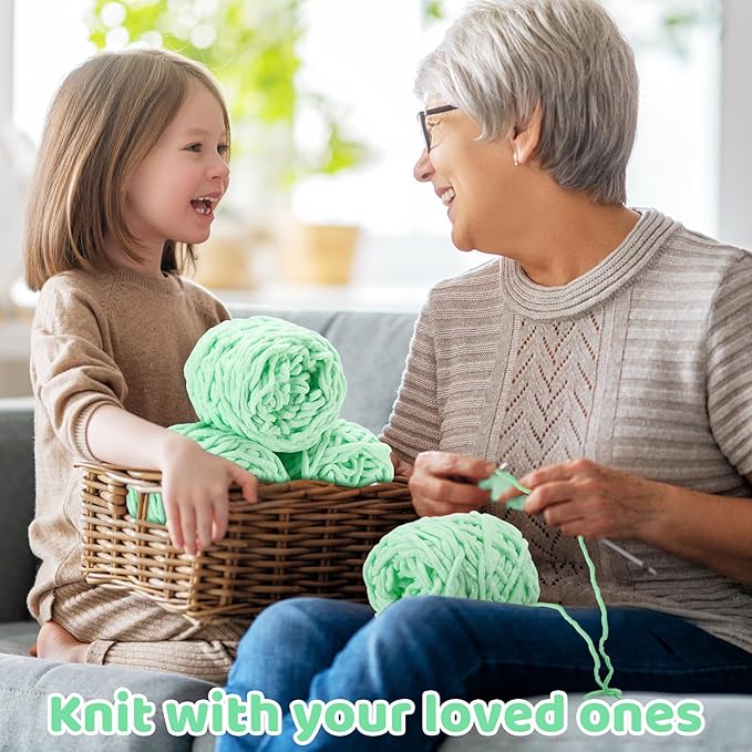 Buryeah Chunky Chenille Yarn for Crocheting Soft Thick Fluffy Yarn for Hand Knitting Bulky Velvet Blanket Plush for Weaving DIY Crafts Each 3.5 oz 55 Yards(Light Aqua,4 Pack)