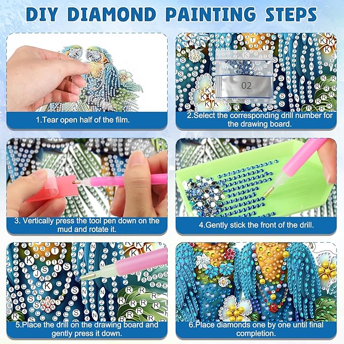 DOMROM Parrot Diamond Art Hanging Kits for Adults Beginners, Special Shaped Crystal Diamond Painting Parrot Pendant, DIY Diamond Art Suncatchers Bird for Home Garden Wall Decor Gift