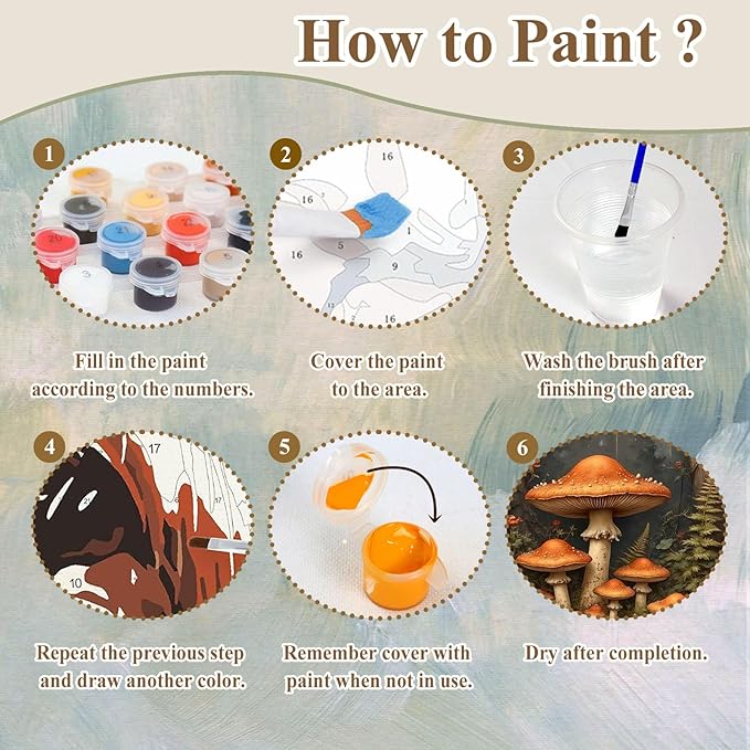 HMZephitiquc Mushroom Paint by Number for Adults, Mushroom Paint by Numbers Kit for Adults, Painting by Numbers, Easy Acrylic Oil DIY Crafts for Gift Home Decor 16x20 in