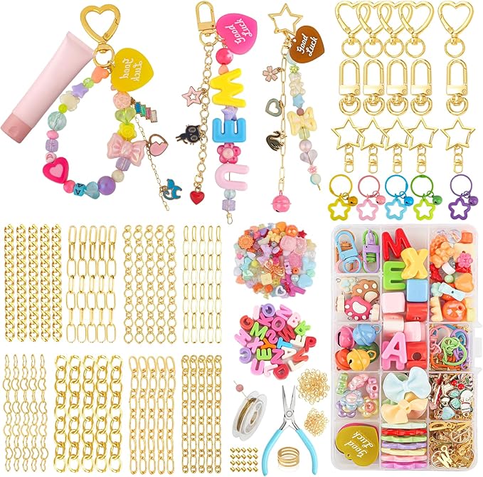 Ecoofor 561 Pcs Keychain Making Kit - Includes 30 Keychain Clips, 40 Extender Chains, 178 Charms, Beading Accessories, Jewelry Pliers - DIY Bag Charms & Jewelry Craft Kit Supplies