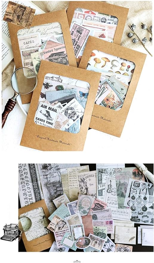 Vintage Aesthetic Memorial Adhesive Handcrafts Washi Sticker Pack, Artsy Antique Paper Decals Supplies for Old-Time Travel Crafts Material Set