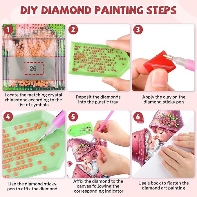Bowetile Valentine's Day Diamond Art Hanging Kits for Adults, Diamond Art Suncatchers Gnome, 5D Special Shape Diamond Painting Pendant Window Ornament Home Door Wall Decor, Gifts for Women