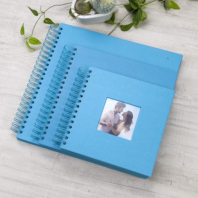 12 x 12 Inch Large DIY Scrapbook Photo Album with Window Design Cover 80 Pages Craft Paper Memory Book for Weeding Anniversary Travel and Baby (Blue)