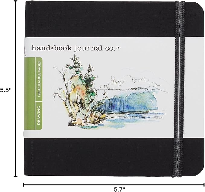 Travelogue Drawing Book, Square 5-1/2 x 5-1/2, Ivory Black Artist Journal