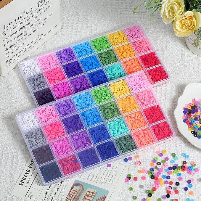 28 Colors 3500 Pcs Clay Beads Kit for Bracelets Making, Flat Round Polymer Spacer heishi Clay Beads for Craft and Jewelry Making