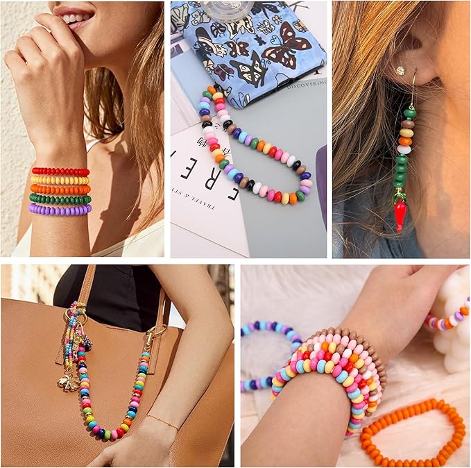 BONNY BOXX 1200PCs Acrylic Rondelle Beads Set, 4 * 8mm Colorful Flat Round Abacus Disc Spacer Beads, 12 Assorted Colors for DIY Jewelry Making, Bracelets, Necklaces, Earrings, Crafts Supplies