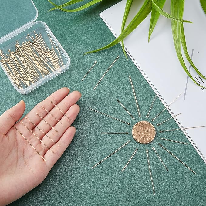 PH PandaHall 120pcs Jewelry Making Kit, 6 Styles 1-2 Inch Real 18K Gold Plated Brass Eye Pins, Flat & Ball Head Pins for Necklace, Bracelet, Earring & Charm Findings