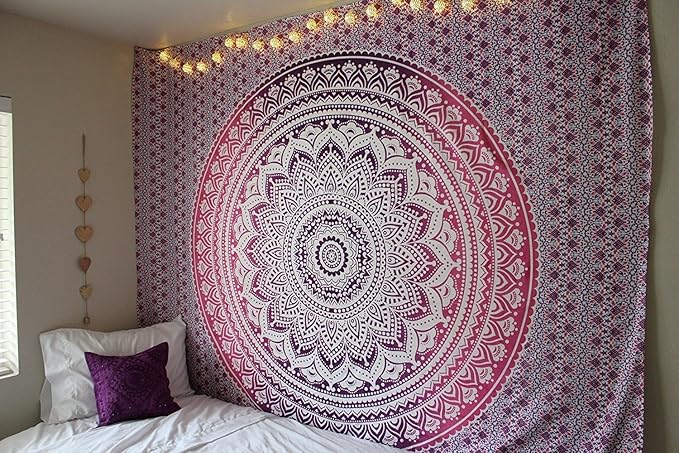 popular handicrafts tapestry wall hanging hippie ombre mandala bohemian hippy intricate indian tapestries bedspread 54 x 82 inches (140cm x 210cm) purple