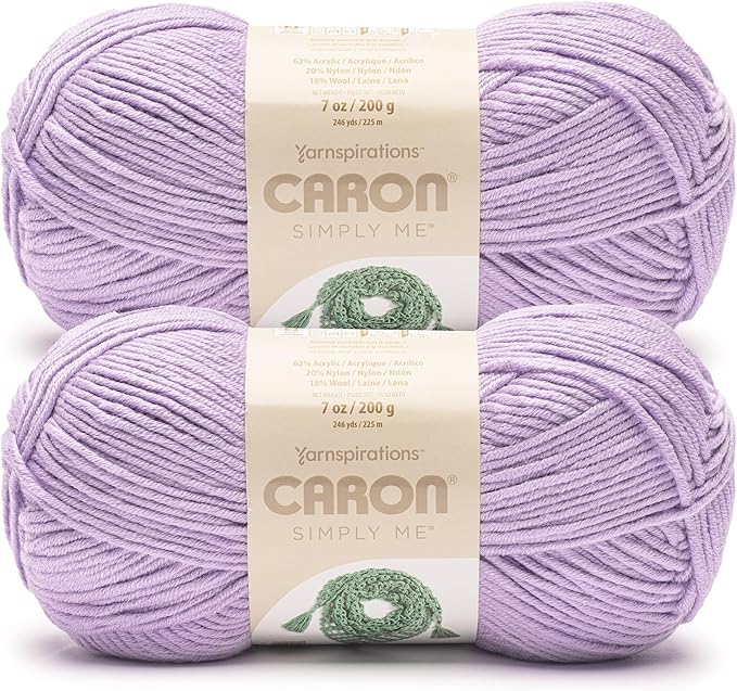 Caron Simply Me Dusted Lilac Yarn - 2 Pack of 160g/5.64oz - 62% Acrylic, 20% Nylon, 18% Wool - #5 Bulky - 197 Yards - Knitting/Crochet