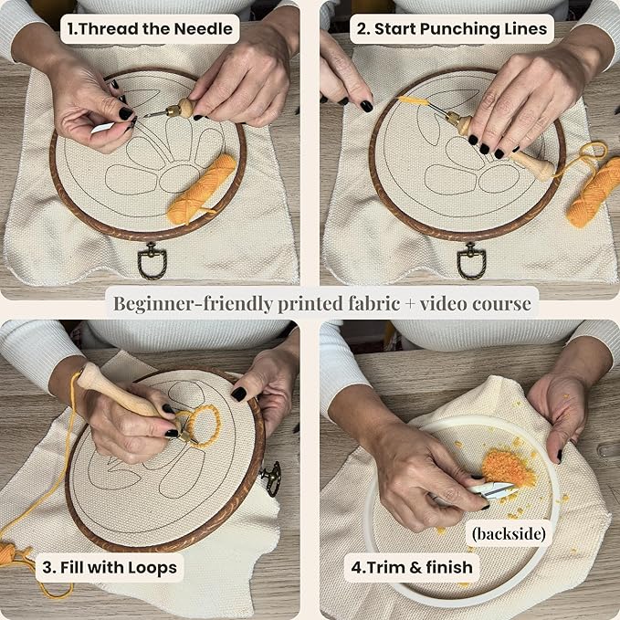 Zyrose Punch Needle Kit for Beginners & Adults, Printed Fabric, 8" Non-Slip Hoop, 3 Interchangeable Needles, Premium Merino Yarn โ Complete Starter Set โ Joyful Days
