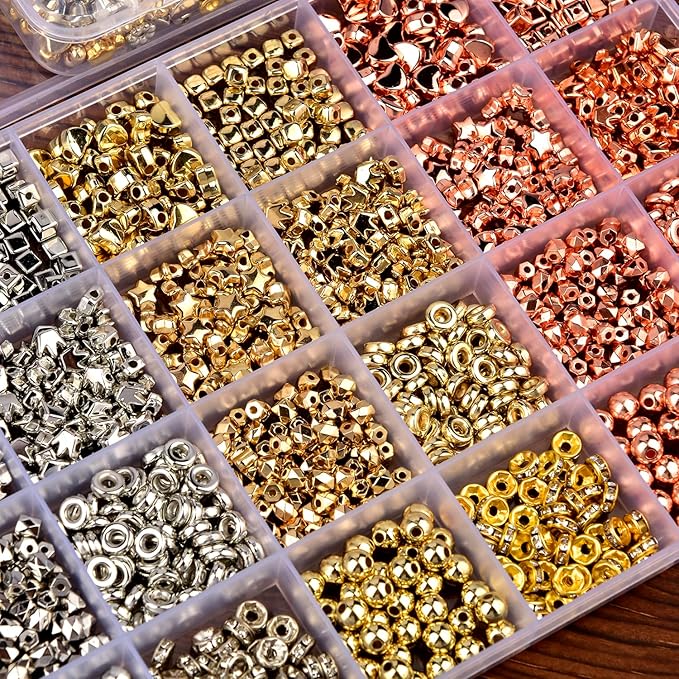 6mm Spacer Beads for Jewelry Making, 3-Color Metallic Mix (Golden, Silvery, Rose Golden) Round Loose Beads, Professional DIY Accessories for Bracelets, Necklaces and Earrings(Three Metallic Colors)