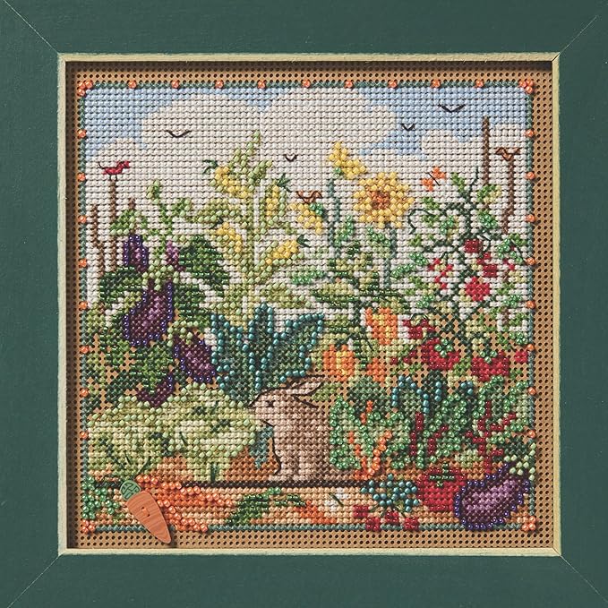 Mill Hill Bunny Garden Beaded Counted Cross Stitch Kit Buttons & Beads 2025 Spring Series MH142513, 5.25 x 5.25 inches, Multi