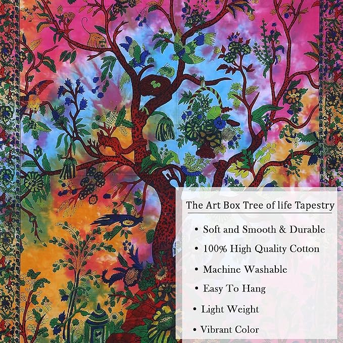the art box tapestry rainbow tree of life wall hanging – indian cotton poster, small picnic sheet, wall decor, blanket, wall art for bedroom (30x40 inch)