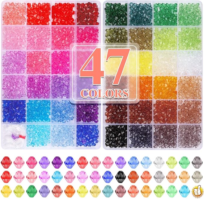 XSEINO 3760 Pieces 6mm Crystal Beads for Jewelry Making, 47 Colors Crystal Acrylic Beads for Bracelets Jewelry Making and DIY Crafts