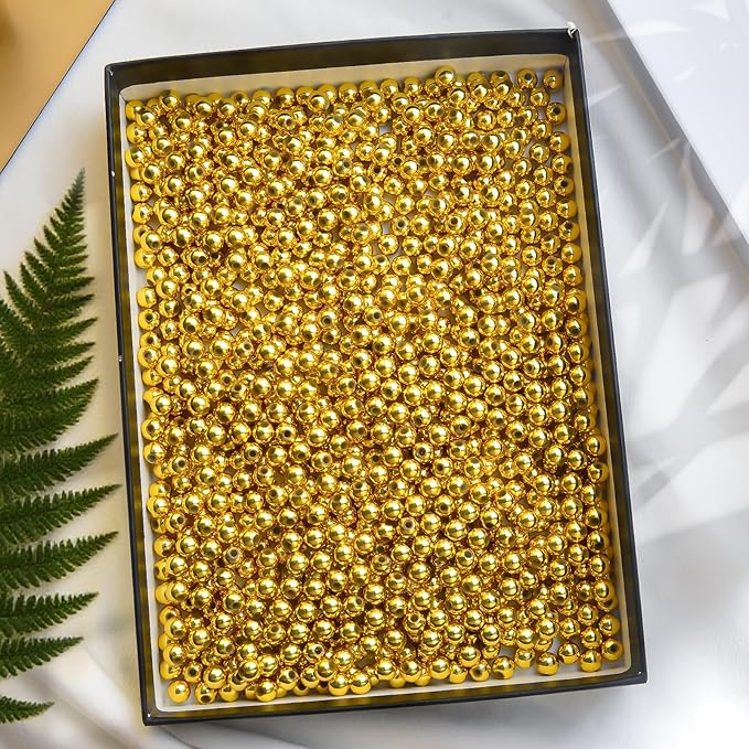 Laopottbeads 900 Pcs Gold 6MM Beads for Jewelry Making Round Beads DIY Kit for Bracelets, Earrings, Necklaces & Anklets