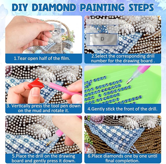 DOMROM Cat Diamond Art Hanging Kits for Adults, Easter Special Shaped Crystal Diamond Painting Cat Pendant, DIY Diamond Art Suncatchers Animal for Home Garden Wall Decor Gift