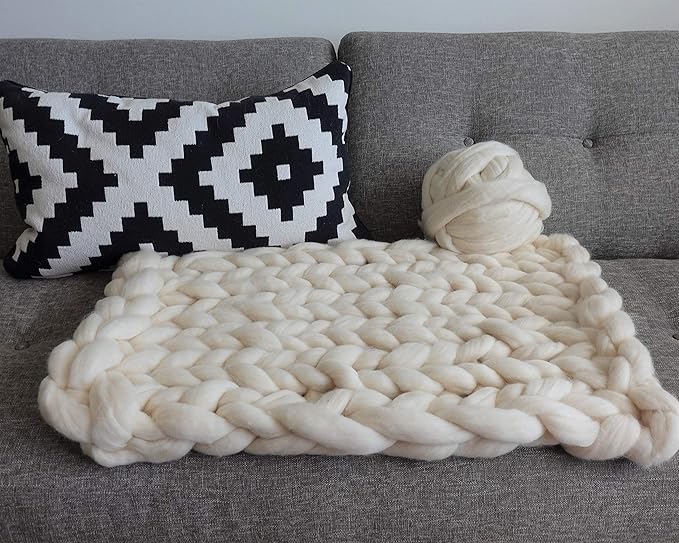 Revolution Fibers Cheviot Wool Roving Top 1 lb (16 Ounces) for Spinning | Soft Chunky Jumbo Yarn for Arm Knitting Blanket |100% Natural Undyed (Off-White) Wool Yarn Bulk, Felting Core, Carded Stuffing