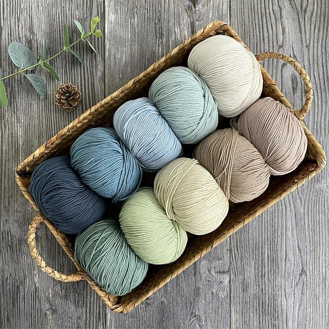 Fine Weight Knitted and Crocheted Cotton Yarn, 100% Long Staple Cotton Yarn, Baby Sports, 2 Packages of 100g/3.52oz (Per Skein 50g/162yards)-Milk Tea White