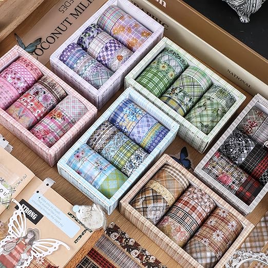 10 Rolls Vintage Floral Washi Tape Set Pastel Plaid Arts Adhesive Tapes Soft Colors Decorative Masking Tape Sets for Craft, Kids, Scrapbook, DIY, Gift Wrapping (Blue Bow)