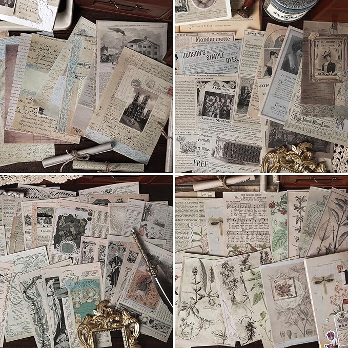 192 Sheets of Scrapbook Paper, Journaling Scrapbooking Supplies Craft Kits Vintage Room Decor Posters Decoupage Paper Ephemera for Junk Journals Bullet Journal Card Making Decorative Background