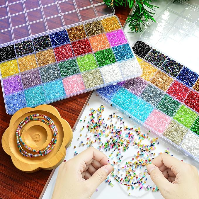 14000Pcs 2.5mm Glass Seed Beads Kit with Large Hole, 28 Colors Uniform Beads for Jewelry Making Supplies, DIY Crafts Bracelets Necklaces Earrings Jewelry Making Kit