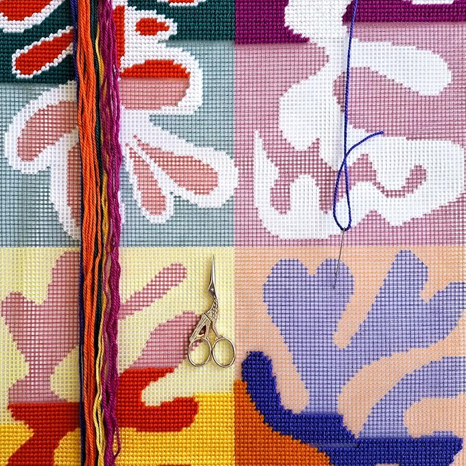 Brvsk Colorful Needlepoint Kit for Adults and Beginners — Panel with Mask by Henri Matisse 16″ × 16″ with Clear, Precise Printed Design on Cotton Canvas; Includes 2 Needles, Yarn, and Easy-Read Chart