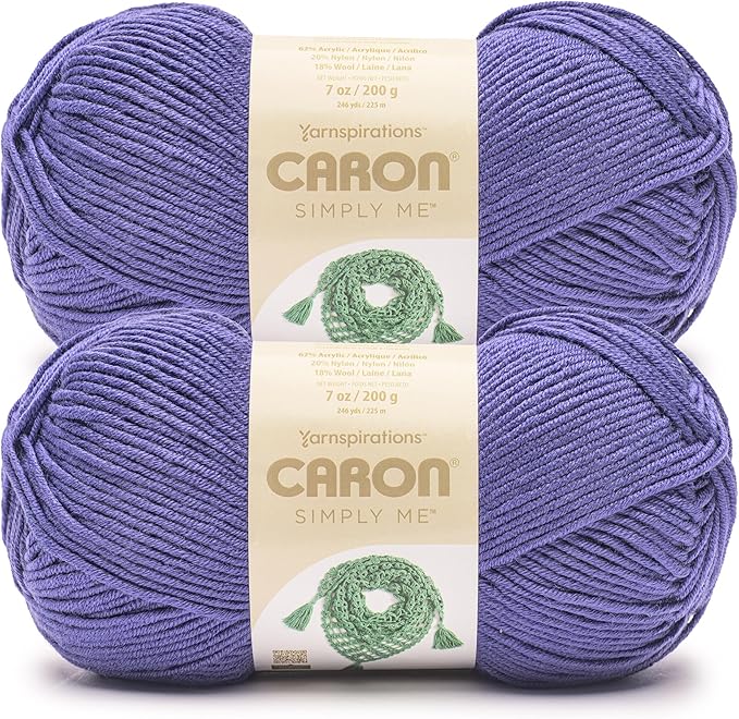 Caron Simply Me Amethyst Yarn - 2 Pack of 160g/5.64oz - 62% Acrylic, 20% Nylon, 18% Wool - #5 Bulky - 197 Yards - Knitting/Crochet
