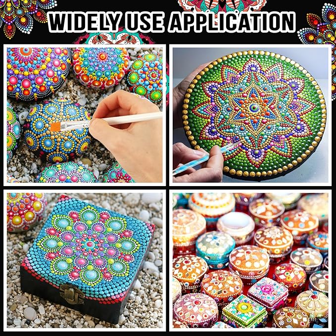 Augshy Mandala Dotting Tools Painting Kit, 58Pcs Dotting Tools for Painting DIY Rock Template Stencils Kit Brush Tray Pen Zipper Bag for Stone Canvas Mandala Arts