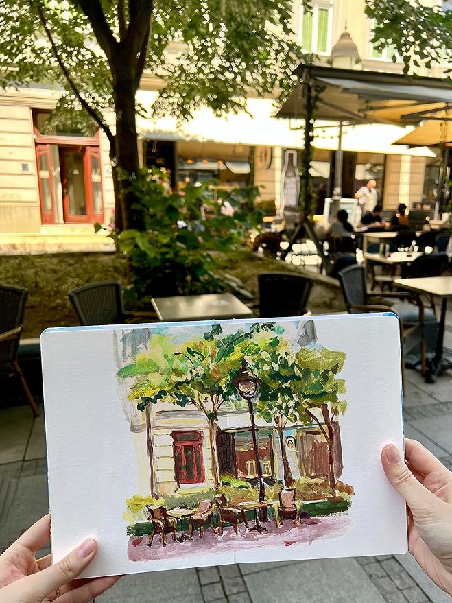 Mixed Media Sketch Book Hardcover 60 Pages Thick 400 GSM / 180 lb Acid Free Paper Lay Flat Bound for Drawing Painting 6,14“ x 8,25“ for Kids and Adults Beginners and Professionals Eco Friendly