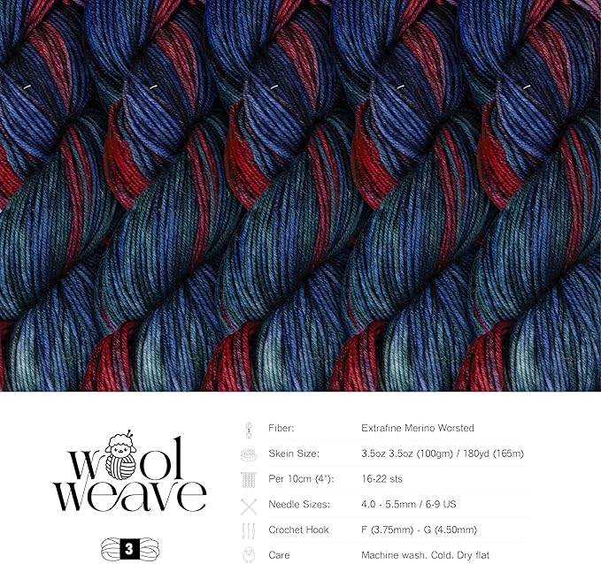 Superwash Merino Wool Yarn for Knitting & Crocheting - Premium Hand Dyed Red & Blue Variegated Yarn, 100gr, 240 Yards, Dk Weight