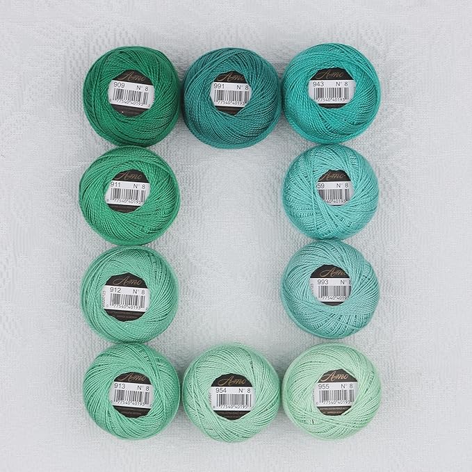 Size 8 Double Mercerized Egyptian Long Staple Cotton Pearl Thread Ball 5 Grams Rainbow Color Embroidery Thread 10 Colors per Box for Crochet Hardanger Cross Stitch Hand Embroidery (Set X)