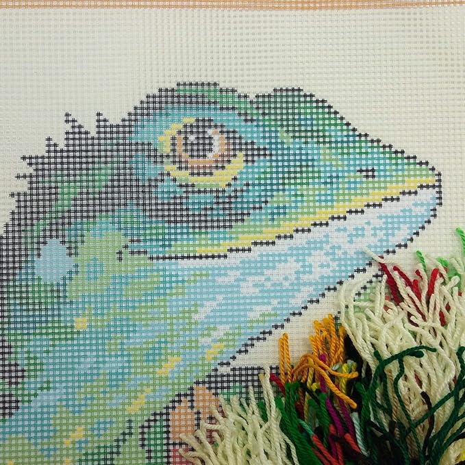 Brvsk Ferine Needlepoint Kit for Adults and Beginners — Lizard 16″ × 16″ with Clear, Precise Printed Design on Cotton Canvas; Includes 2 Needles, Yarn, and Easy-Read Chart