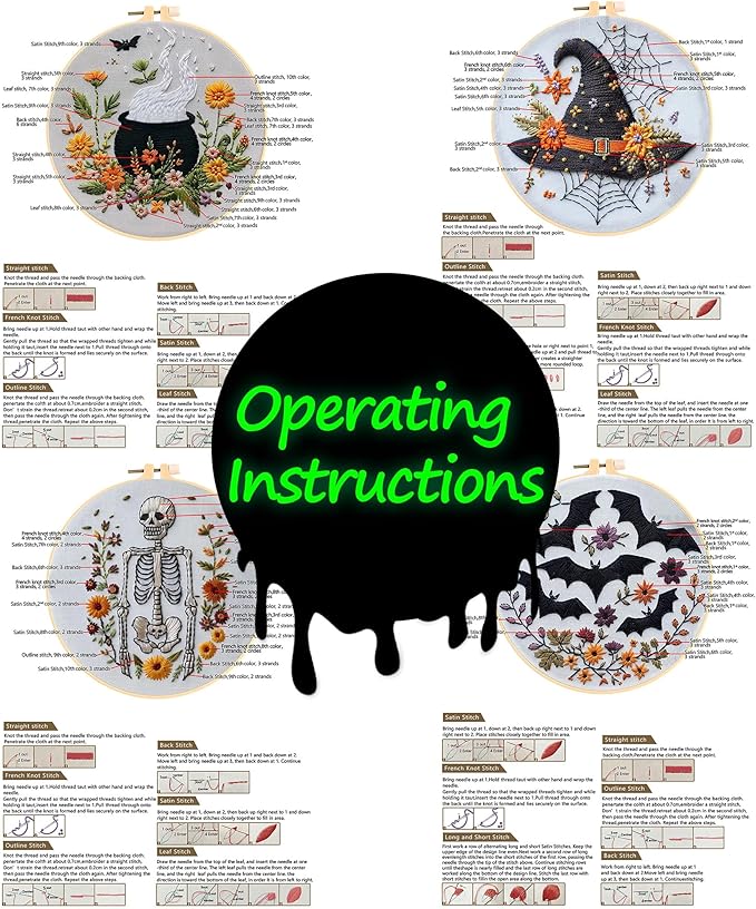 QBQBQ Halloween Embroidery Kit, Halloween Cross Stitch Kit, 4 Set, Adults, Unisex, 6 Inch, Non-Foldable, Gothic, Cross Stitch, Needlepoint, DIY, Craft Kit (1 Set)