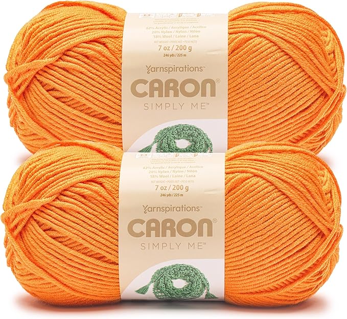Caron Simply Me Lively Mandarin Yarn - 2 Pack of 160g/5.64oz - 62% Acrylic, 20% Nylon, 18% Wool - #5 Bulky - 197 Yards - Knitting/Crochet