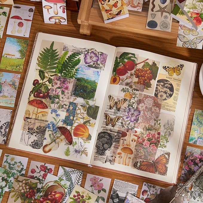 9 sets 450 sheets washi stickers for journaling, plants fruit flowers butterfly shell boho stickers vintage aesthetic scrapbook sticker for bullet journal art diary card craft gifts planner notebook