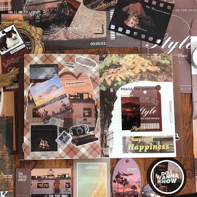 Scrapbooking Supplies Kit, Aesthetic Daily Life Travel Scrapbook Kit for Bullet Junk Journal, Stationery, A6 Grid Notebook, Flower DIY Journaling Supplies, Birthday Craft Gift Teen Girl Women