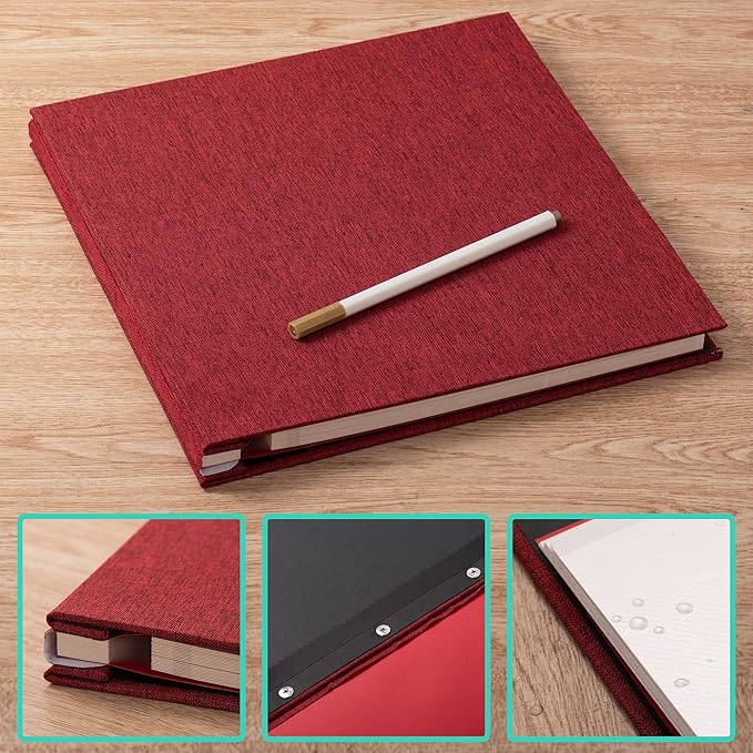 Red Photo Album Self Adhesive Scrapbook Album for 4×6 Photos/Pictures DIY Linen Cover Album 15 Sheets/30 Blank Pages for Family Wedding, Birthday, Christmas, Anniversary