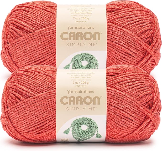 Caron Simply Me Ruby Yarn - 2 Pack of 160g/5.64oz - 62% Acrylic, 20% Nylon, 18% Wool - #5 Bulky - 197 Yards - Knitting/Crochet