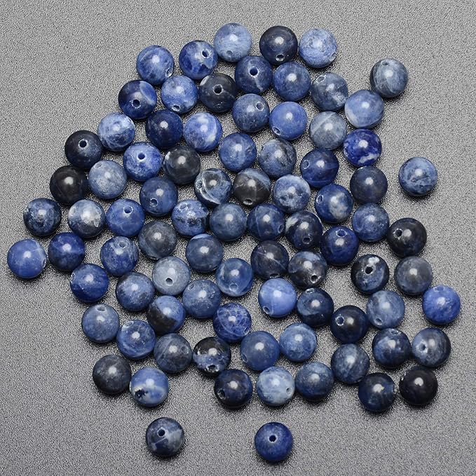 LPBeads 200Pcs Polished 6mm Round Natural Blue Sodalite Gemstone Loose Beads with Stretch Cord for Jewelry Making Bracelets
