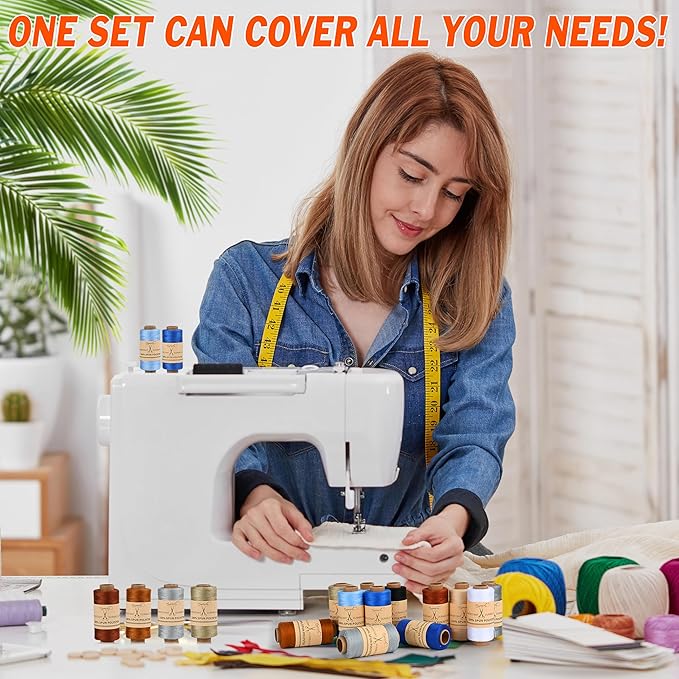 bymore 30 pcs sewing thread kit, 12 colors 400 yards per polyester thread spools with needles and threaders for hand & machine sewing, emergency and travel, diy and home