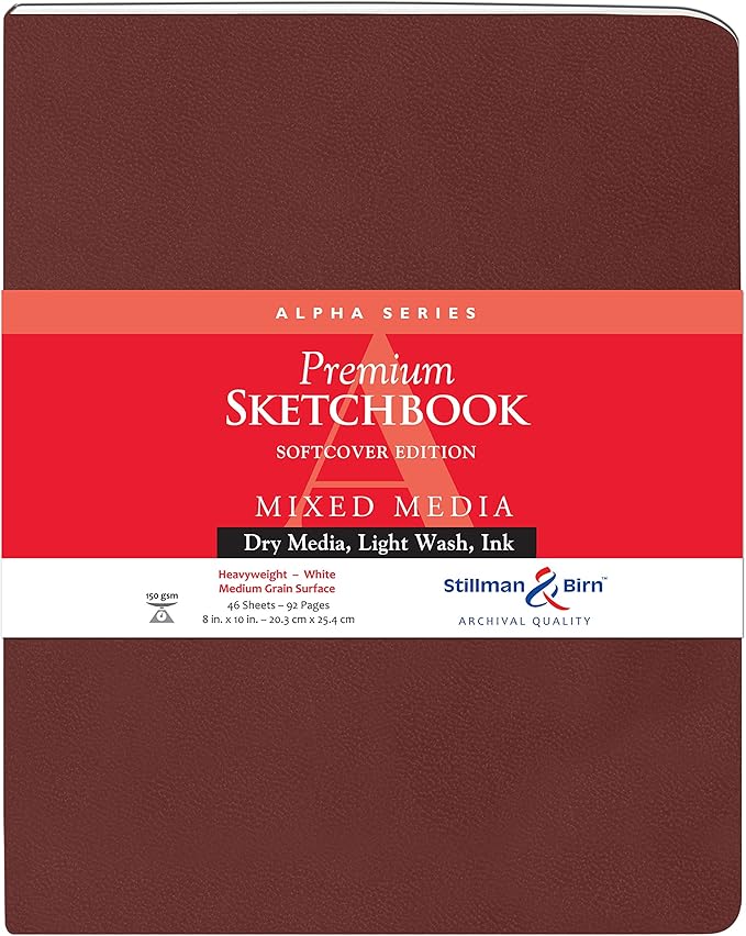 Stillman & Birn Alpha Series Softcover Sketchbook, 8" x 10", 150 gsm (Heavyweight), White Paper, Medium Grain Surface