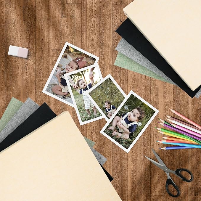 Vienrose Photo Album Scrapbook, 3 Ring 8" x 10" Linen Cover Kraft Paper Memory Book with 50 Sheets 100 Pages, Scrapbook Set for Wedding, Anniversary, Family, Travel, Black