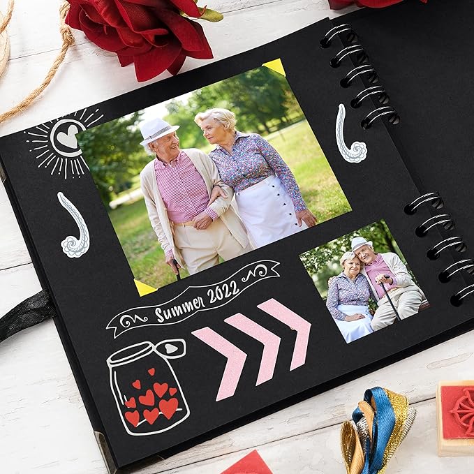 Bstorify Square Scrapbook Photo Albums 36 Pages (7 x 7 inch) Black Thick 250gsm Kraft Paper Scrap Book, Memory Book, Ribbon Closure - Ideal for Your Scrapbooking Albums, Art & Craft Projects